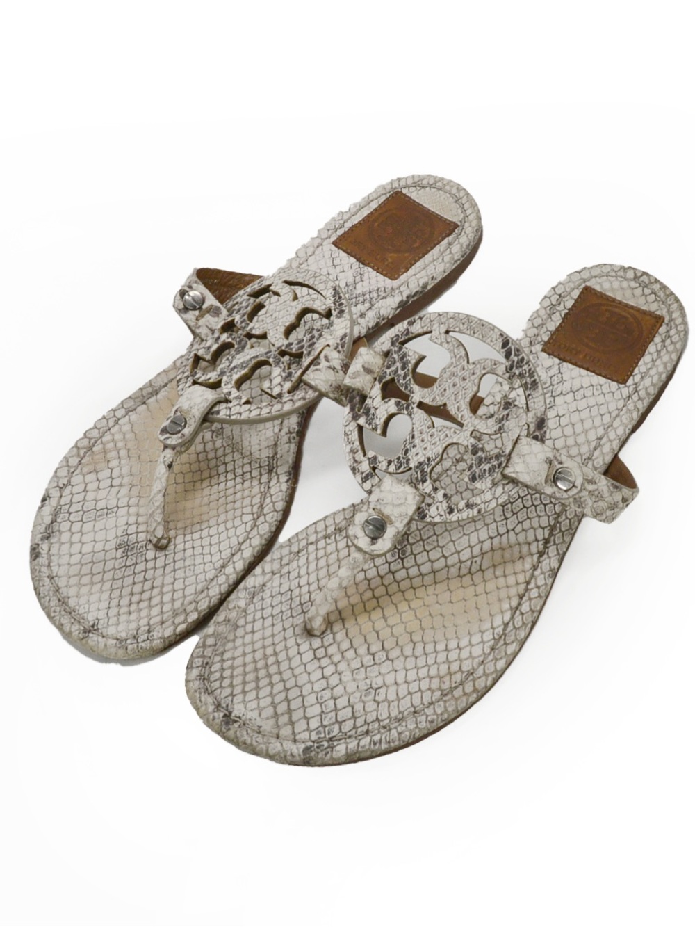 Tory Burch Miller Roccia Snakeskin Print Natural 101 Thong Sandal Shoes - Rare